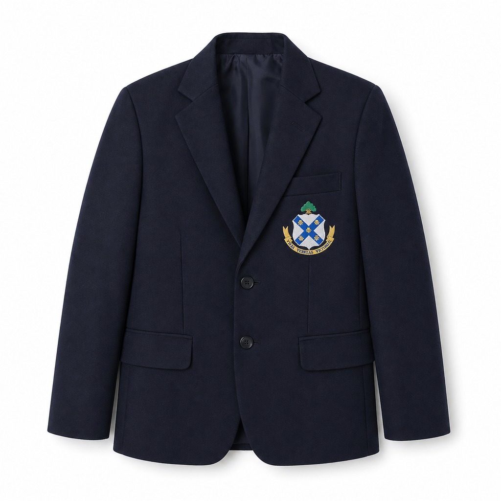 School blazer showing the chest and sleeve areas to check when choosing a size